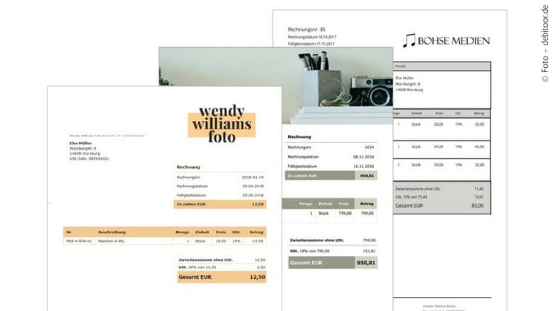 Verschiedene mit einem Rechnungsprogramm geschriebene Rechnungen